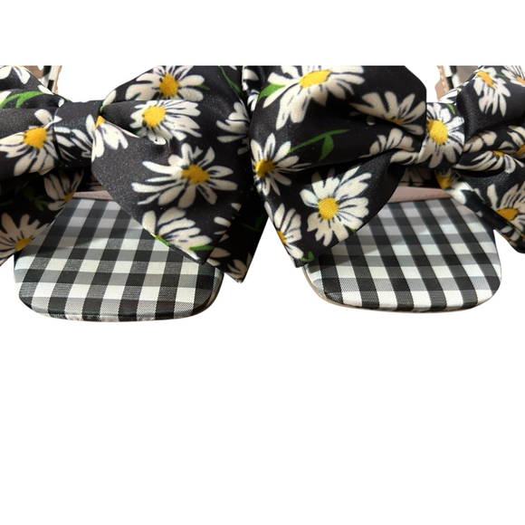 Women's Betsey Johnson Daisy Gingham Bow Heels Black White Yellow 8M - Picture 8 of 9
